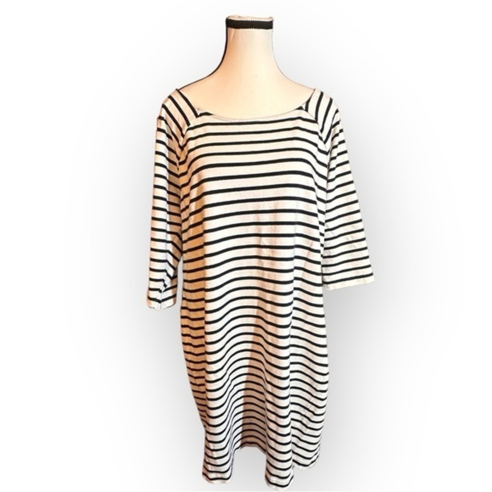 Women’s 2X Reitmans Black and White Striped Cotton Shift Dress 2XL XXL 18 20